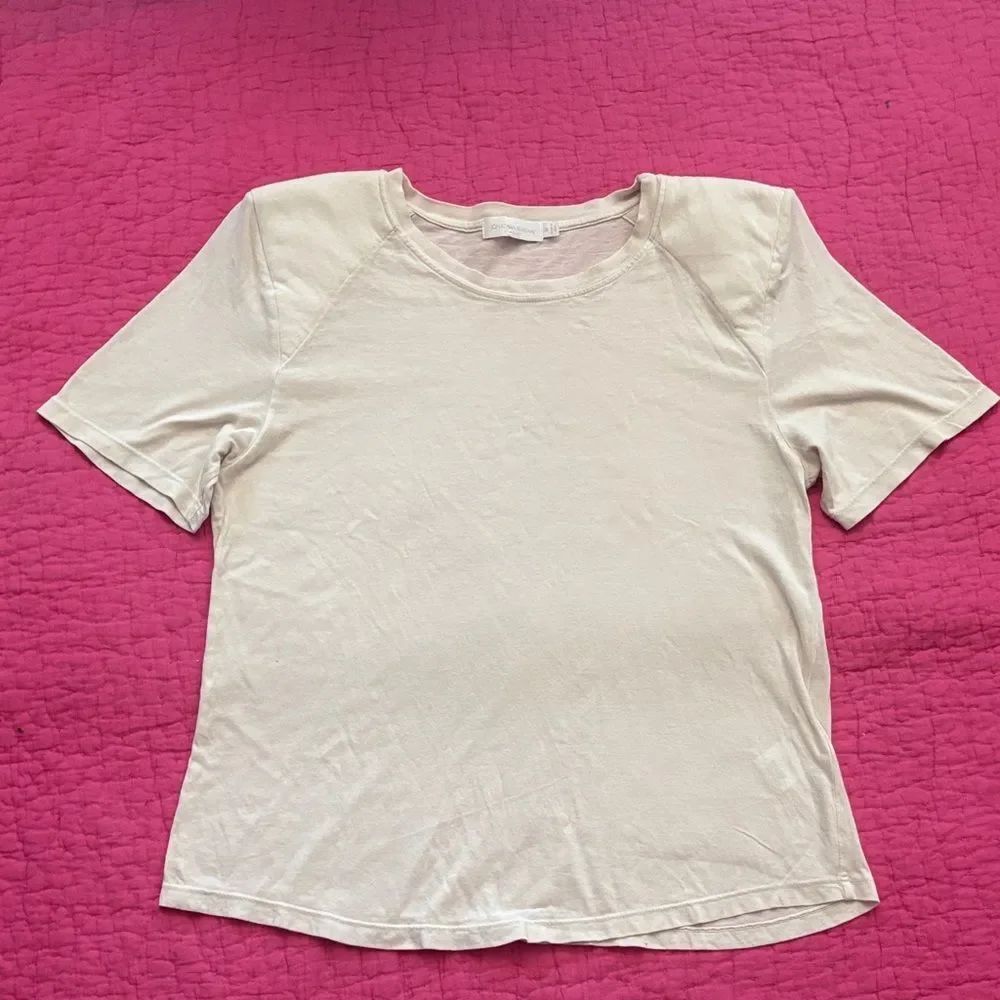 Jonathan Simkhai Cream Short Sleeve padded shoulder Tee, M
